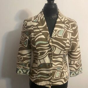 Multiples Tan/Cream/Teal 4 button 3/4 sleeves blazer, size PM